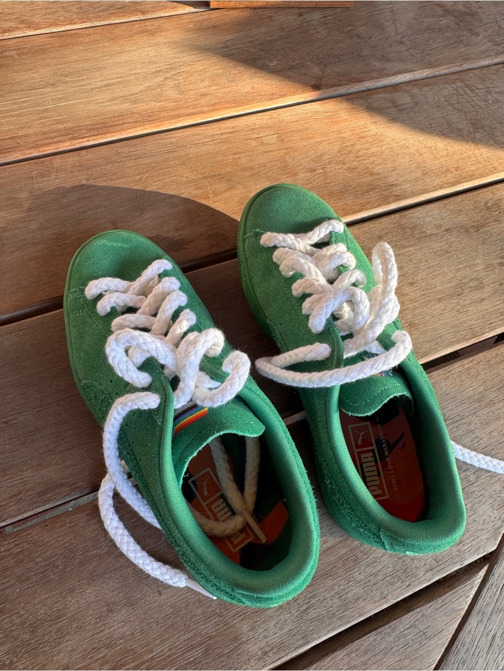 PUMA Pride Green Suede Sneakers with White Laces